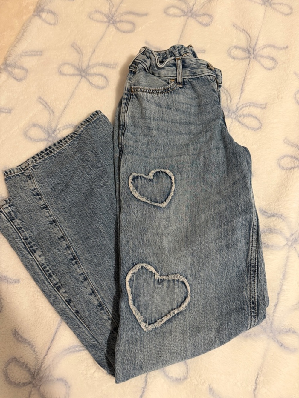 abercrombie kids Light Blue Denim Jeans with Frayed Heart Patches